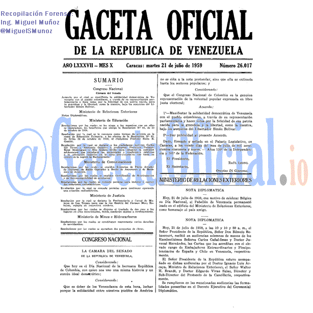 Gaceta Oficial 26017 del 21 Julio 1959