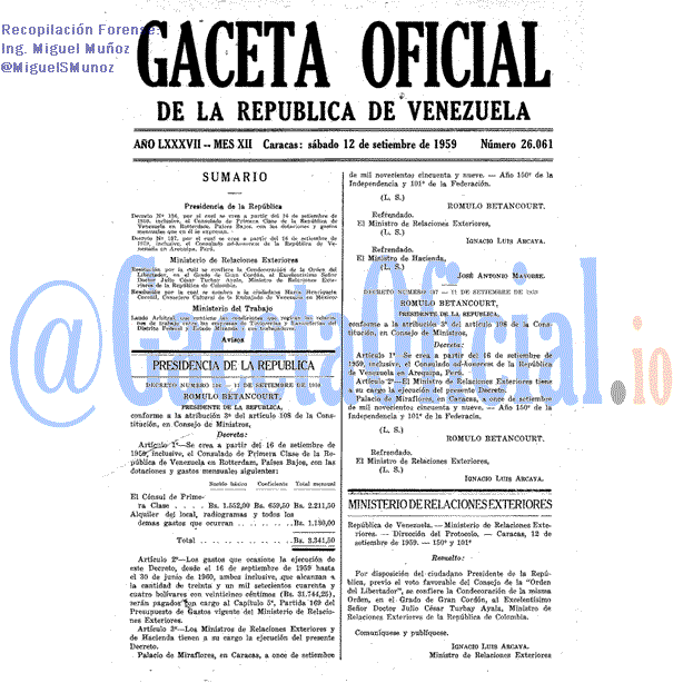 Gaceta Oficial 26061 del 12 Septiembre 1959