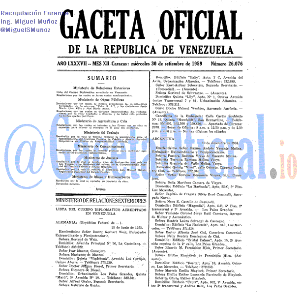 Gaceta Oficial 26076 del 30 Septiembre 1959