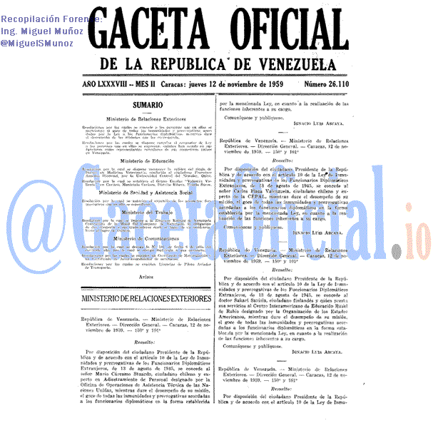 Gaceta Oficial 26110 del 12 Noviembre 1959