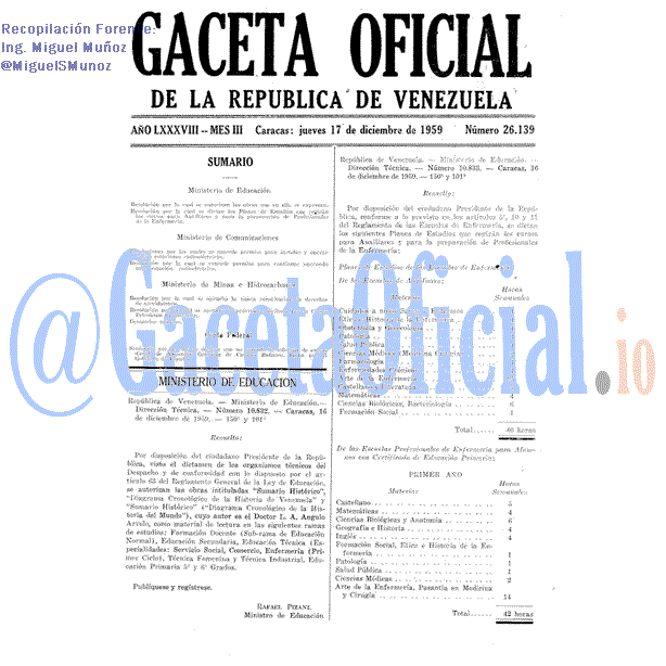 Gaceta Oficial 26139 del 17 Diciembre 1959