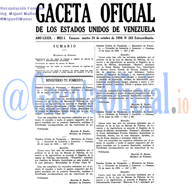 Gaceta Oficial 265 del 24 Octubre 1950