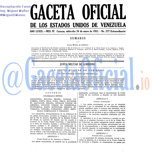 Gaceta Oficial 277 del 24 Enero 1951