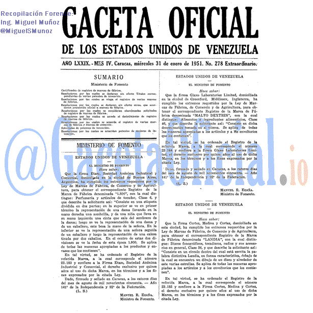 Gaceta Oficial 278 del 31 Enero 1951