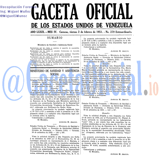 Gaceta Oficial 279 del 2 Febrero 1951