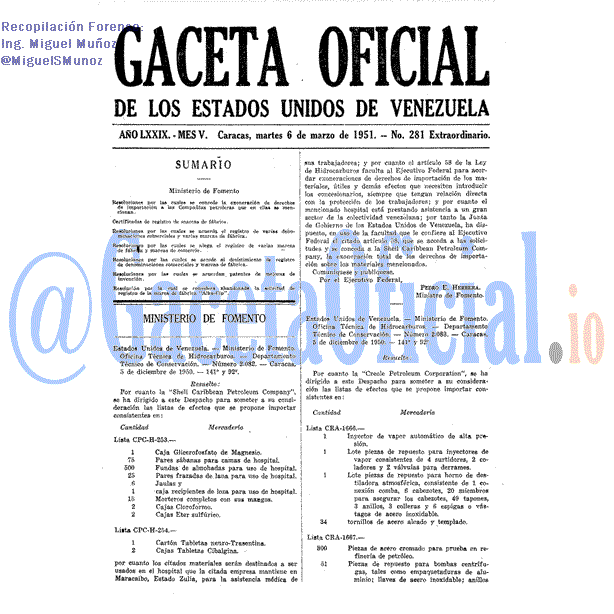 Gaceta Oficial 281 del 6 Marzo 1951