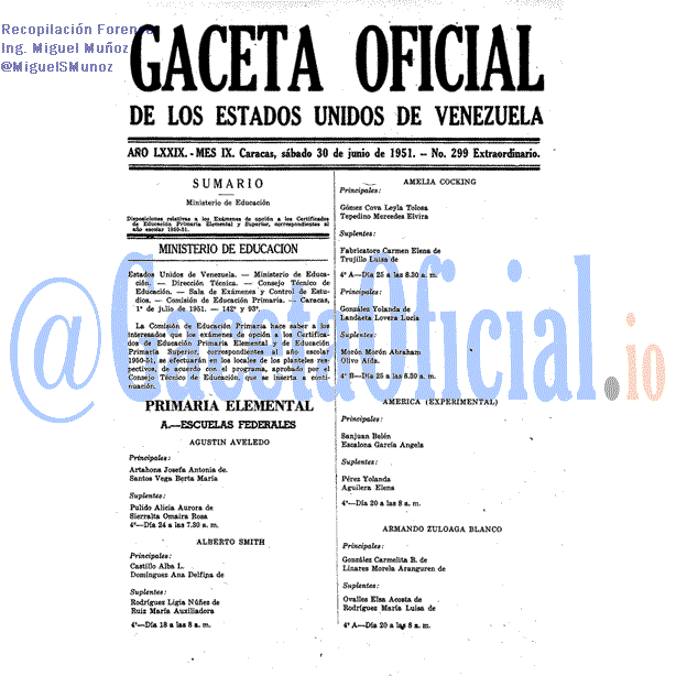 Gaceta Oficial 299 del 30 Junio 1951