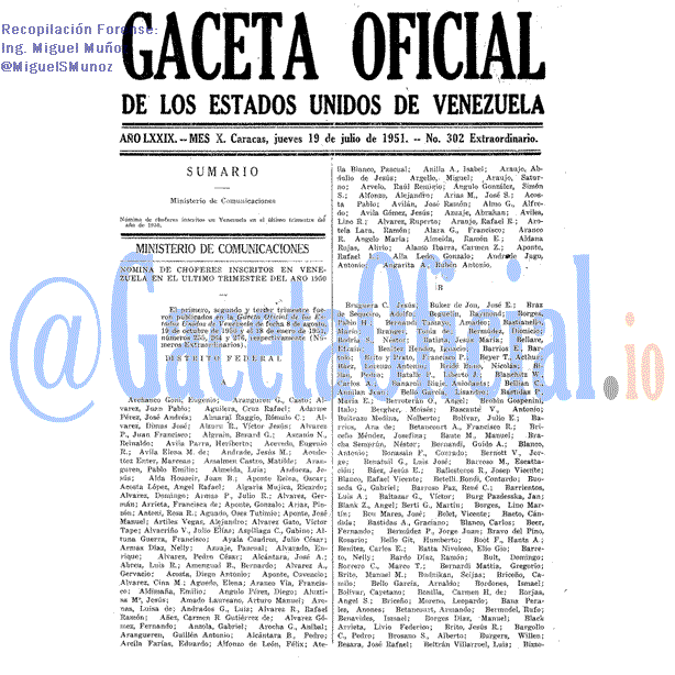 Gaceta Oficial 302 del 19 Julio 1951