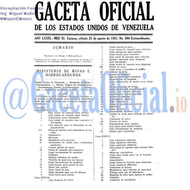 Gaceta Oficial 306 del 25 Agosto 1951