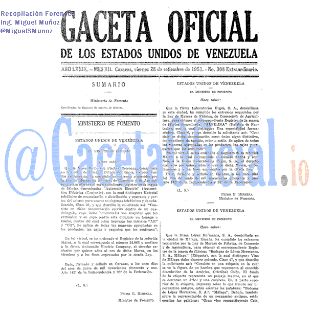 Gaceta Oficial 308 del 28 Septiembre 1951
