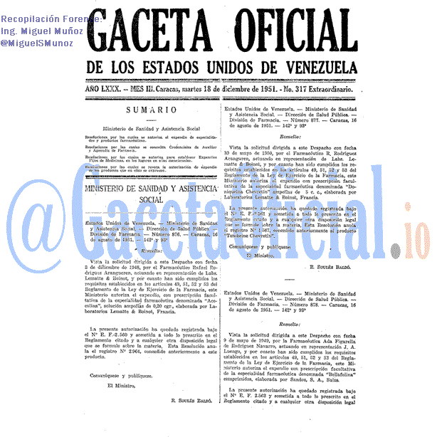 Gaceta Oficial 317 del 18 Diciembre 1951