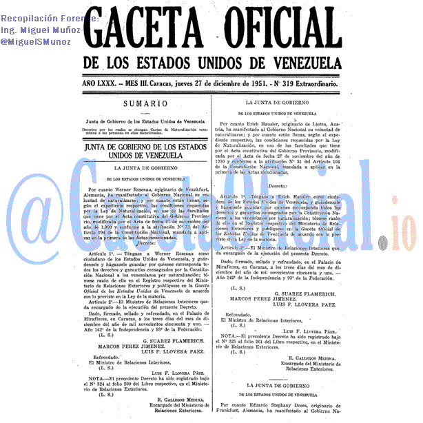 Gaceta Oficial 319 del 27 Diciembre 1951