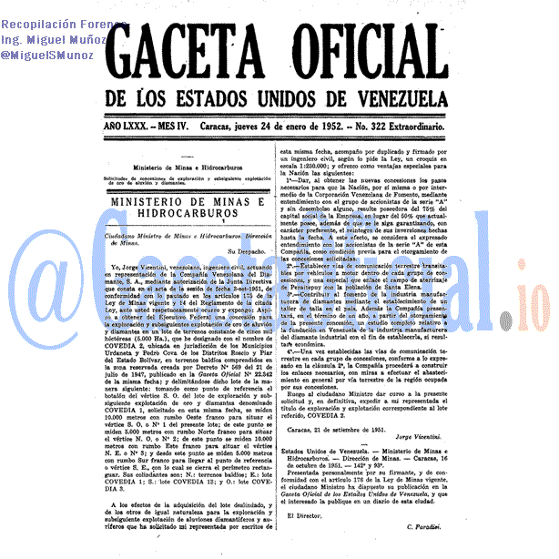 Gaceta Oficial 322 del 24 Enero 1952