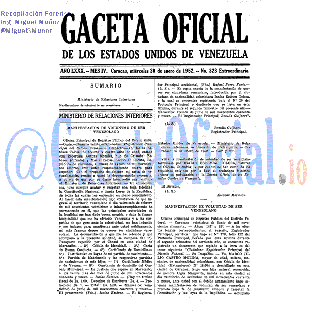 Gaceta Oficial 323 del 30 Enero 1952