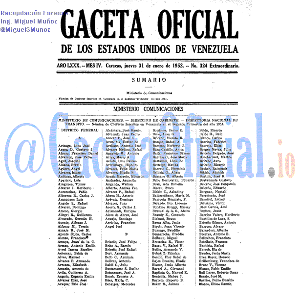Gaceta Oficial 324 del 31 Enero 1952