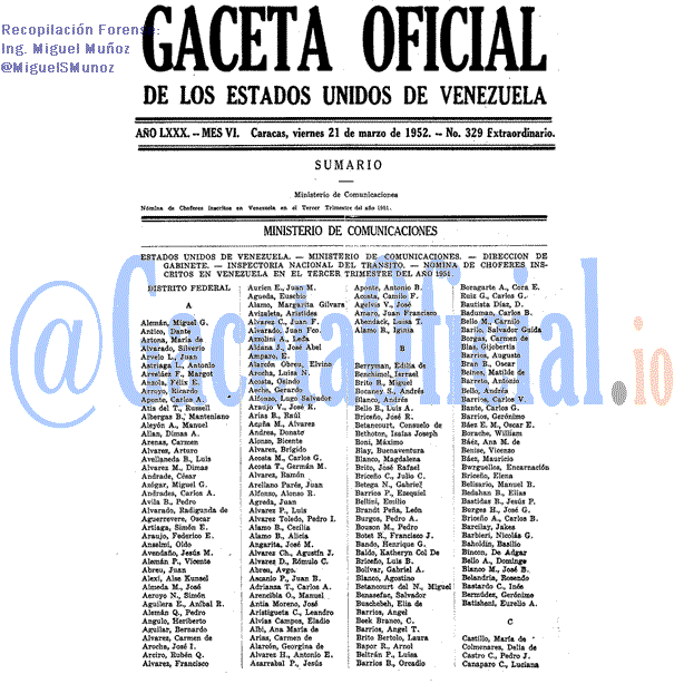 Gaceta Oficial 329 del 21 Marzo 1952