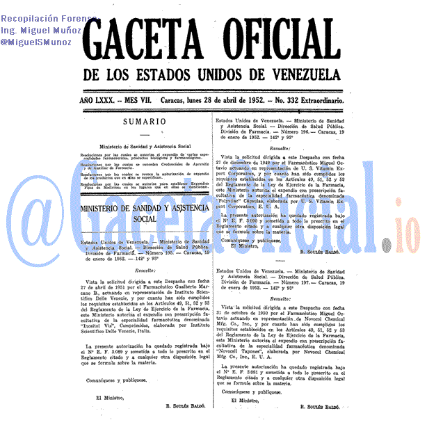 Gaceta Oficial 332 del 28 Abril 1952