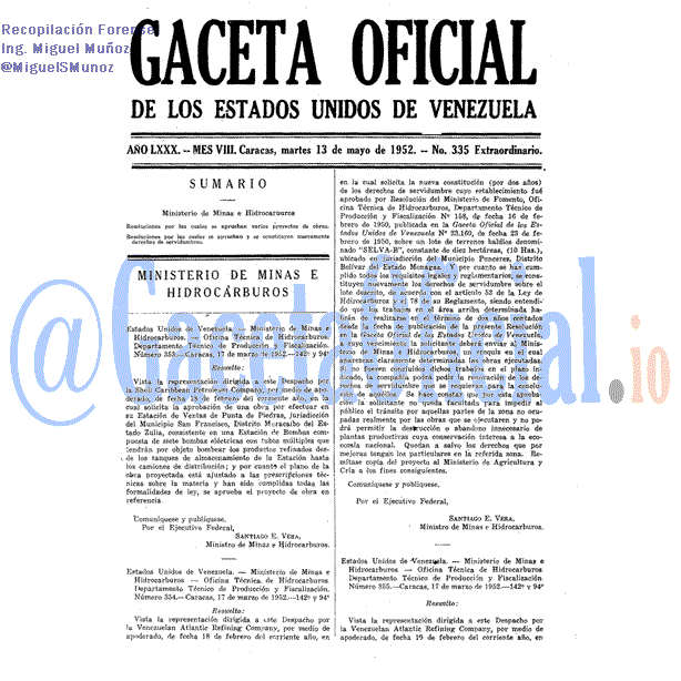 Gaceta Oficial 335 del 13 Mayo 1952