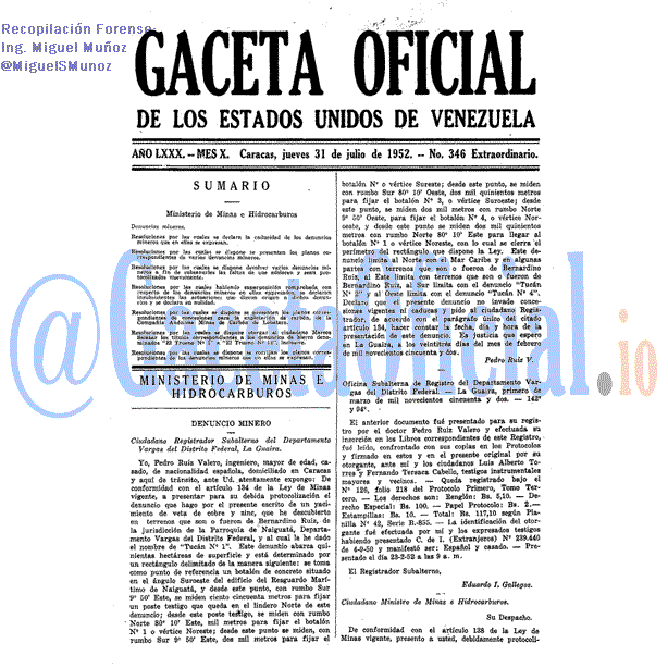 Gaceta Oficial 346 del 31 Julio 1952