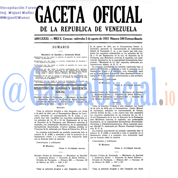 Gaceta Oficial 388 del 5 Agosto 1953