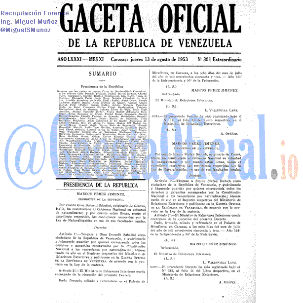 Gaceta Oficial 391 del 13 Agosto 1953