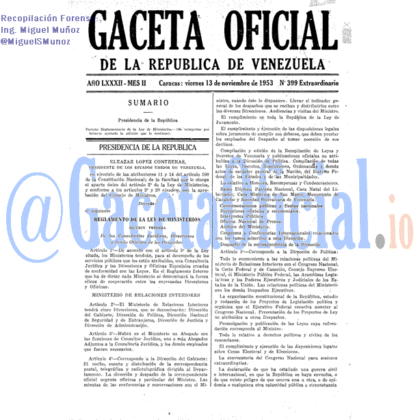 Gaceta Oficial 399 del 13 Noviembre 1953