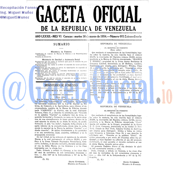 Gaceta Oficial 405 del 16 Marzo 1954