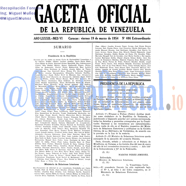 Gaceta Oficial 406 del 19 Marzo 1954