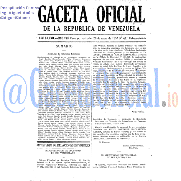 Gaceta Oficial 411 del 26 Mayo 1954