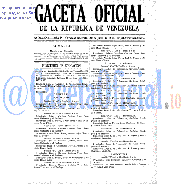 Gaceta Oficial 418 del 30 Junio 1954