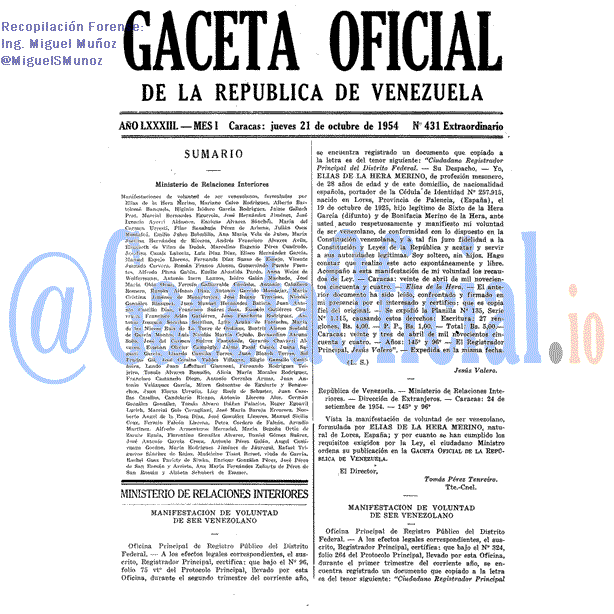 Gaceta Oficial 431 del 21 Octubre 1954