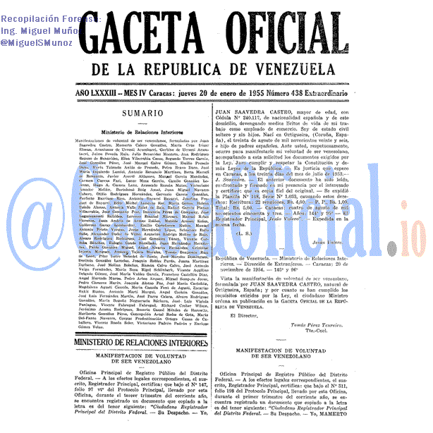 Gaceta Oficial 438 del 20 Enero 1955