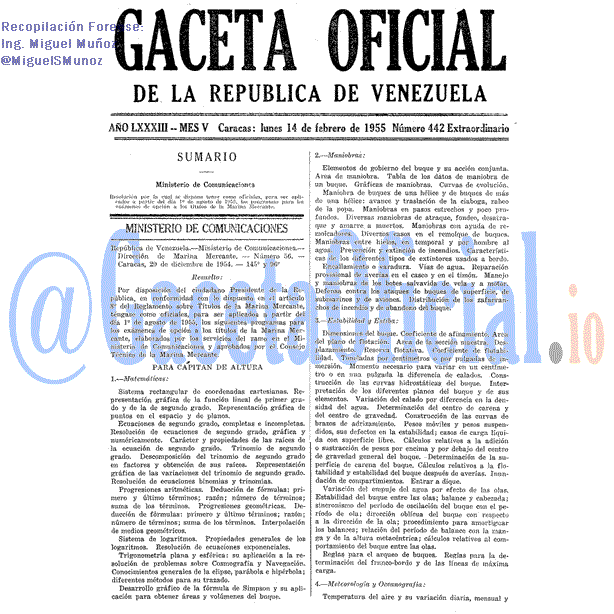 Gaceta Oficial 442 del 14 Febrero 1955