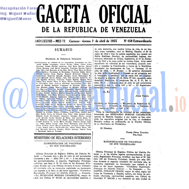 Gaceta Oficial 450 del 1 Abril 1955