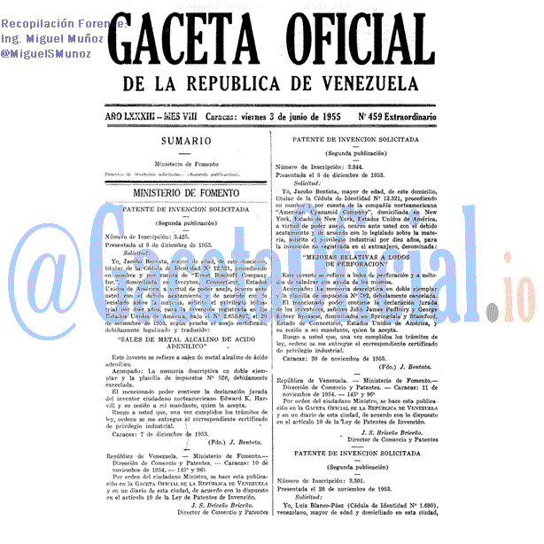 Gaceta Oficial 459 del 3 Junio 1955