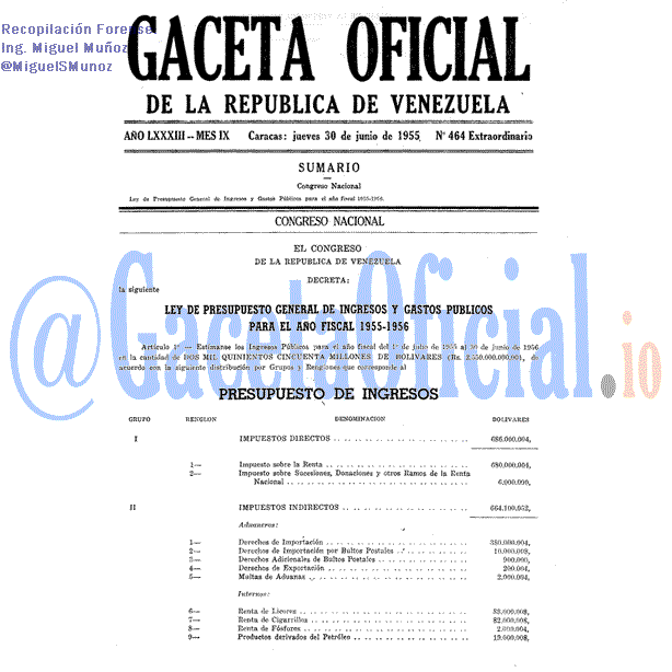 Gaceta Oficial 464 del 30 Junio 1955