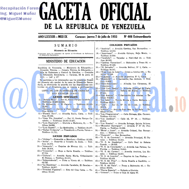 Gaceta Oficial 466 del 7 Julio 1955