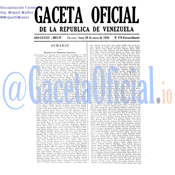 Gaceta Oficial 478 del 30 Enero 1956