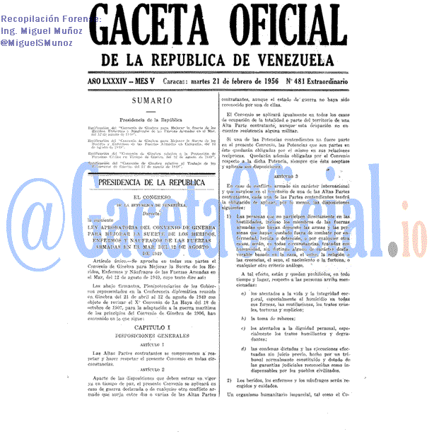 Gaceta Oficial 481 del 21 Febrero 1956