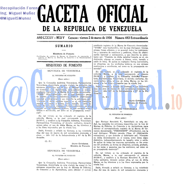 Gaceta Oficial 483 del 2 Marzo 1956