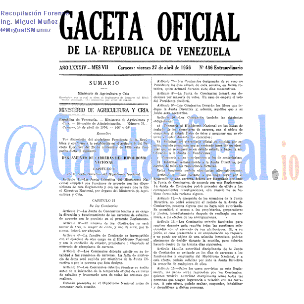 Gaceta Oficial 486 del 27 Abril 1956