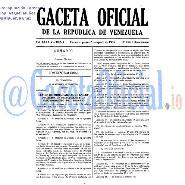Gaceta Oficial 494 del 2 Agosto 1956