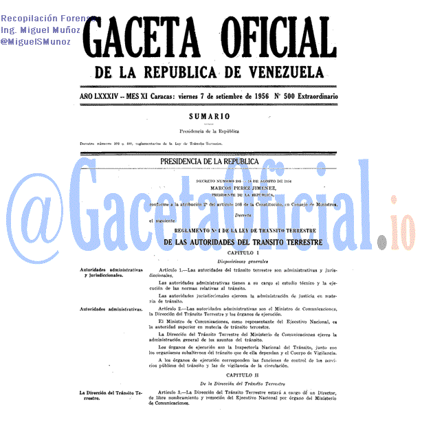 Gaceta Oficial 500 del 7 Septiembre 1956
