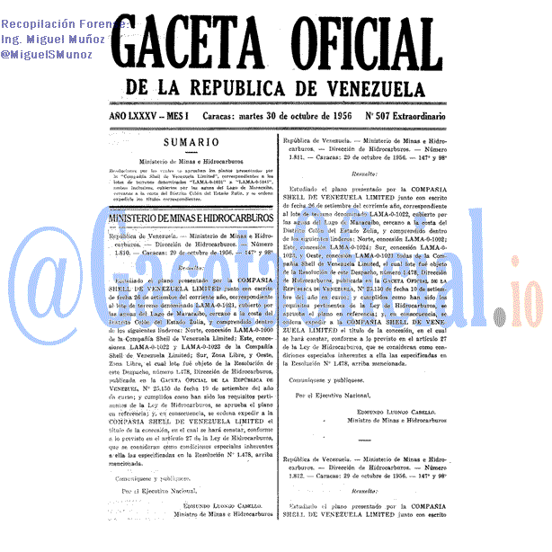 Gaceta Oficial 507 del 30 Octubre 1956