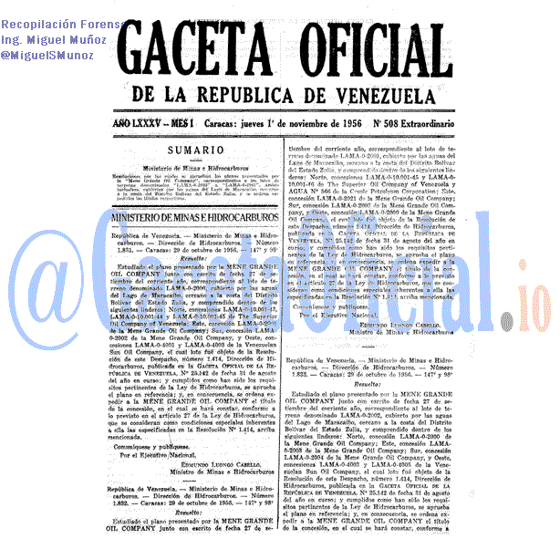 Gaceta Oficial 508 del 1 Noviembre 1956