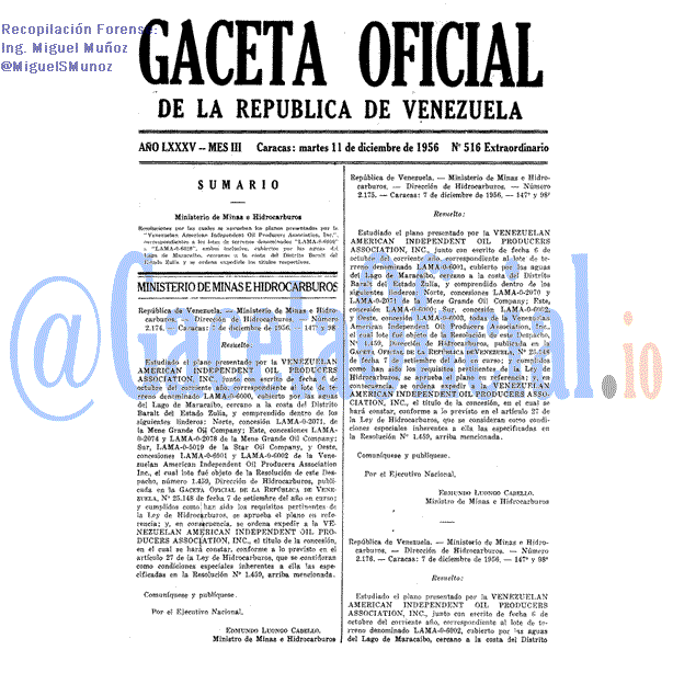 Gaceta Oficial 516 del 11 Diciembre 1956
