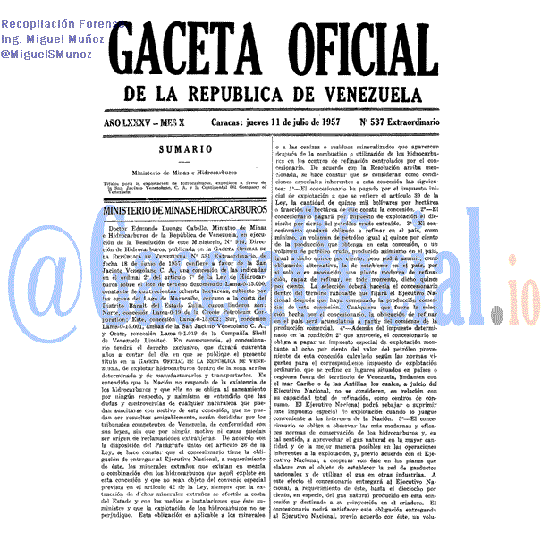 Gaceta Oficial 537 del 11 Julio 1957
