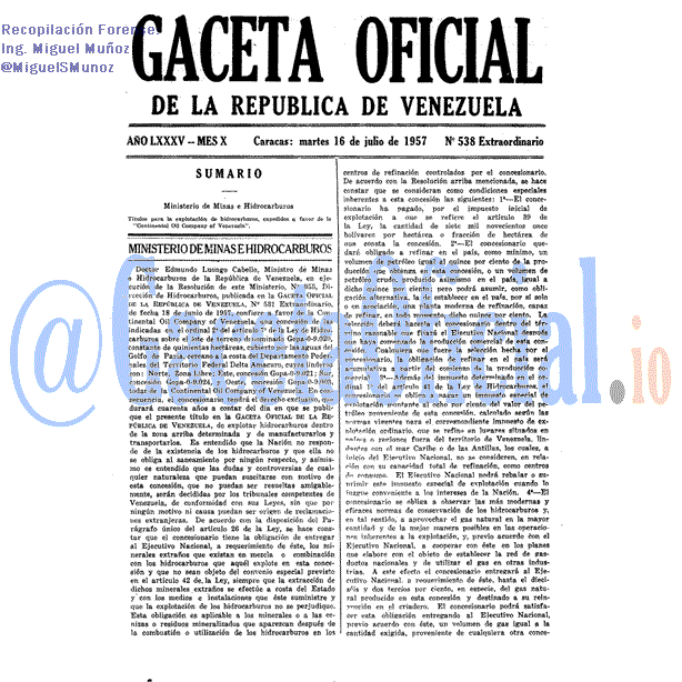 Gaceta Oficial 538 del 16 Julio 1957