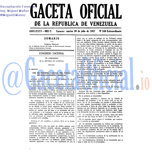 Gaceta Oficial 540 del 30 Julio 1957