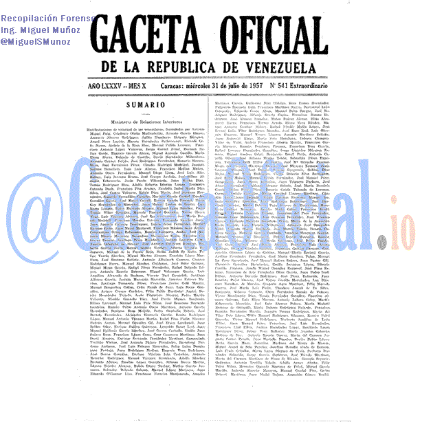 Gaceta Oficial 541 del 31 Julio 1957